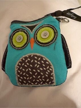 thirty-one Turquoise Owl Crossbody Bag with Lime Eyes and Orange Beak